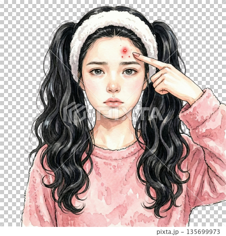婦人指著痤瘡 135699973