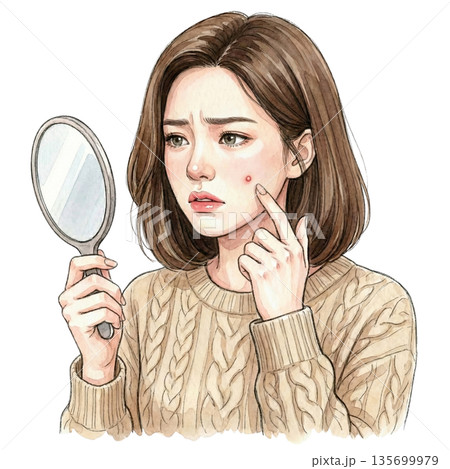 ニキビ見ている女性 135699979