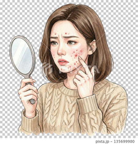 女人看著痤瘡 135699980