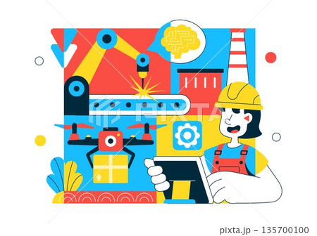 AI Robotics In Industry Vector Illustration...のイラスト素材 [135700100] - PIXTA