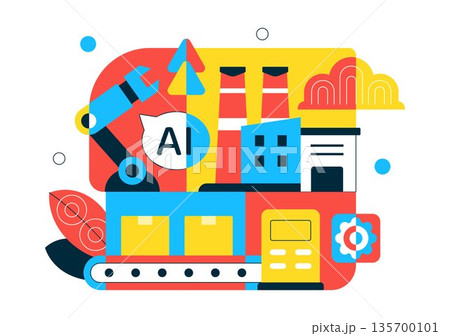 AI Robotics In Industry Vector Illustration Featuring Smart Automation, Industrial Robots, Advanced Manufacturing Technology Background AI Robotics In Industry Vector Illustration Featuring Smart Automation, Industrial Robots, Advanced Manufacturing Technology Background 135700101