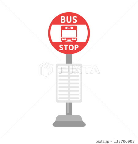 赤色のバス停留所（BUS STOP）イラスト 135700905