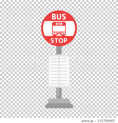 赤色のバス停留所（BUS STOP）イラスト 135700905