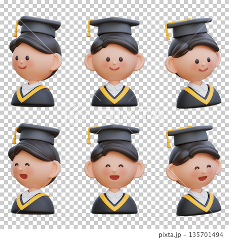 3D render of a happy male student in graduation gown and academic cap, graduation concept illustration 3D render of a happy male student in graduation gown and academic cap, graduation concept illustration 135701494