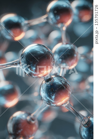 Symmetrical 3D Render of Water Molecules in Tech-Cool Color Scheme 135701726