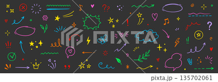 Line element arrow, cloud, heart cute design icon set. Hand drawn brush sketch doodle cute star, heart, flower element. Line text decoration scribble decoration. Hand drawn Vector Line element arrow, cloud, heart cute design icon set. Hand drawn brush sketch doodle cute star, heart, flower element. Line text decoration scribble decoration. Hand drawn Vector 135702061