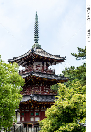 新緑に包まれた鶴林寺の三重塔 新緑に包まれた鶴林寺の三重塔 135702560