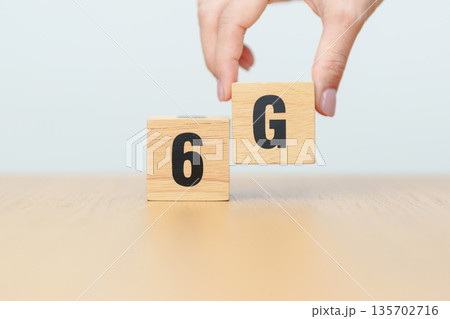 wooden block of 6G, Generation of Cellular Mobile Communications, Technology, network, Social media and digital concepts 135702716