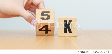 hand change wooden block from 4K to 5K, display resolution, Ultra High Definition, UHD, pixels, Technology, network, TV streaming, Social media and digital concepts 135702721