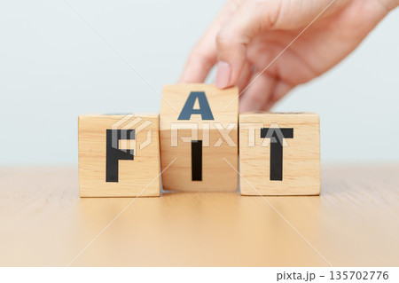 hand change wooden block FAT to FIT. Fitness, Exercise, Healthy, Wellness, motivation and wellbeing concepts hand change wooden block FAT to FIT. Fitness, Exercise, Healthy, Wellness, motivation and wellbeing concepts 135702776