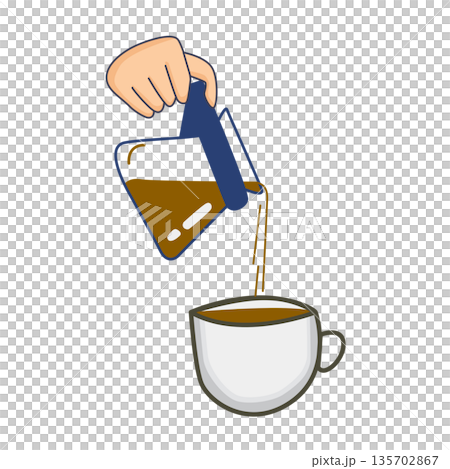 Hand Pouring Coffee Into Cup Illustration 135702867