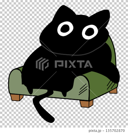 A Illustration of a black cat sitting comfortablyのイラスト素材 [135702870 ...