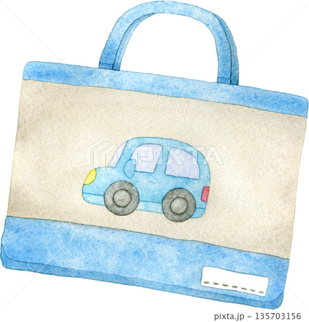 おけいこバッグ(青)の水彩イラスト 135703156