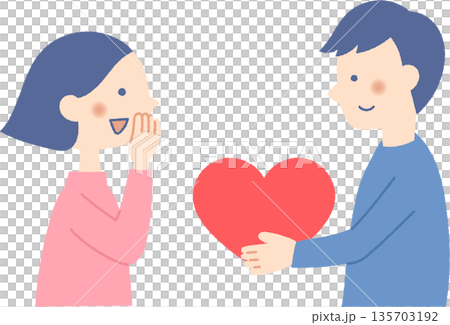 男人的上半身將一顆心交給女人 135703192