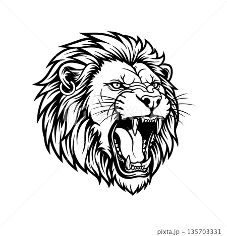 A powerful and detailed vector illustration of a roaring lion's head 135703331