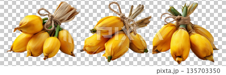 Humitas corn tamales wrapped in corn husks, isolated on white background, concept of South American cuisine Humitas corn tamales wrapped in corn husks, isolated on white background, concept of South American cuisine 135703350