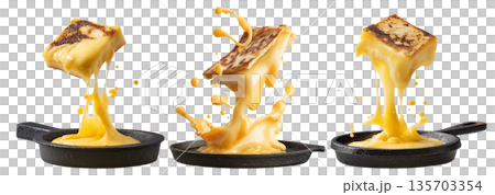 Argentina grilled Provoleta cheese pieces stacked, isolated on white transparent background. Concept of South American Cuisine 135703354