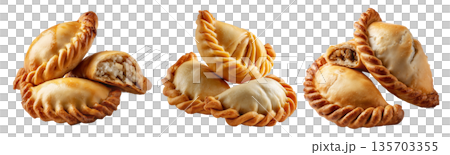 Saltenas Bolivianas baked empanadas with braided edges isolated on white background, concept of South American Cuisine 135703355