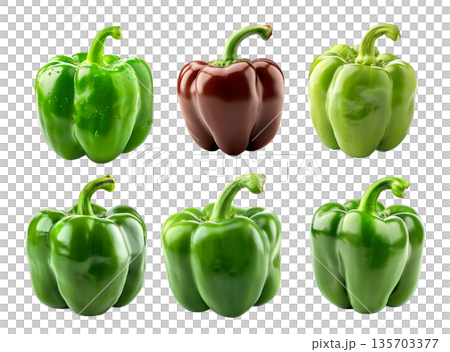 Set of Green bell pepper with green stem isolated on a white background Set of Green bell pepper with green stem isolated on a white background 135703377