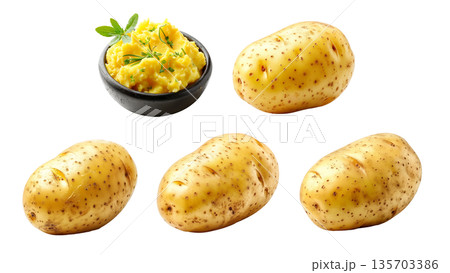 Unpeeled yellow potato isolated on a white background 135703386