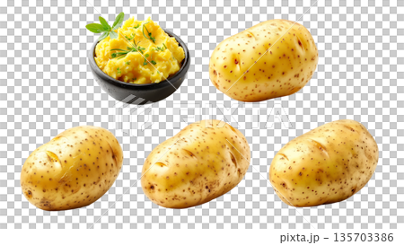 Unpeeled yellow potato isolated on a white background 135703386