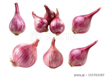 Fresh organic red shallots isolated on white background, ideal for healthy cooking and culinary use 135703387