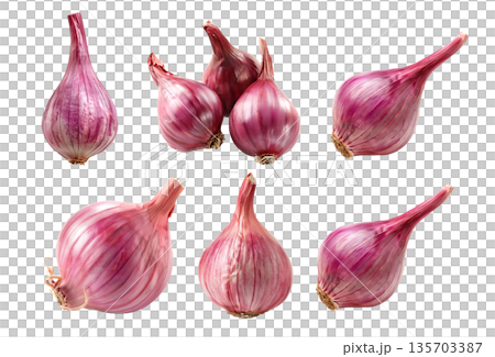 Fresh organic red shallots isolated on white background, ideal for healthy cooking and culinary use 135703387