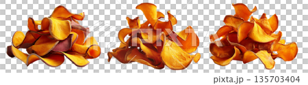 Kumara sweet potato chips isolated on white transparent background, representing healthy New Zealand snack food concept Kumara sweet potato chips isolated on white transparent background, representing healthy New Zealand snack food concept 135703404