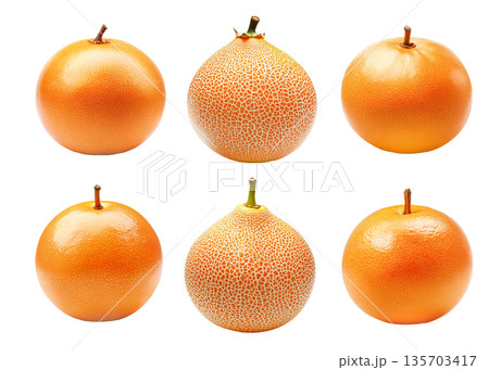 Set of santol or cantaloupe melon isolated on white background. Concept of tropical fruits and healthy eating 135703417