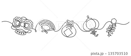chinese lunar new year continuous line drawing decorative ornament chinese lunar new year continuous line drawing decorative ornament 135703510