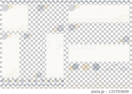 和風フレームと装飾パーツのベクター素材セット。菊文様と青海波の上品な和柄デザイン 和風フレームと装飾パーツのベクター素材セット。菊文様と青海波の上品な和柄デザイン 135703609