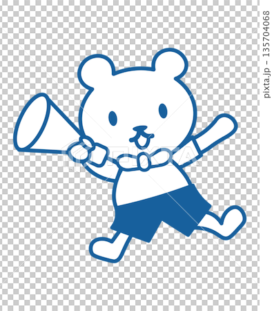 Cheerful cheering bear character illustration with megaphone 135704068