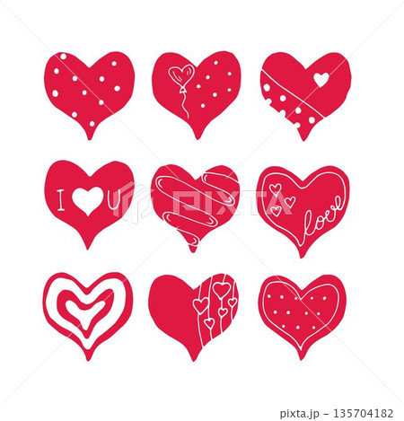 Set of cute hand drawn doodle pink hearts Set of cute hand drawn doodle pink hearts 135704182