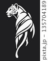 Stylized jaguar silhouette vector minimalist black and white leopard line art abstract wild cat graphic element for logo design and apparel isolated on black background. 135704189