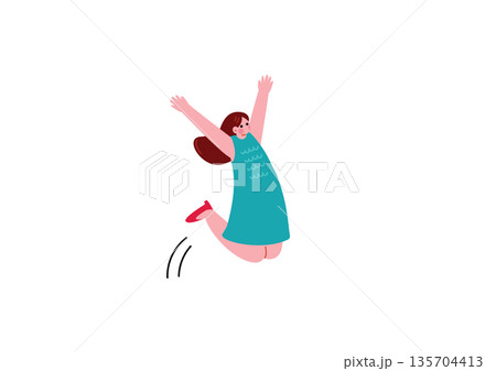 ジャンプして喜ぶ女性 135704413