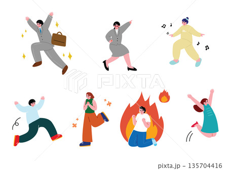 浮かれて喜ぶ人たちのイラストセット 浮かれて喜ぶ人たちのイラストセット 135704416