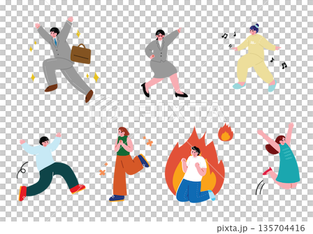 浮かれて喜ぶ人たちのイラストセット 浮かれて喜ぶ人たちのイラストセット 135704416