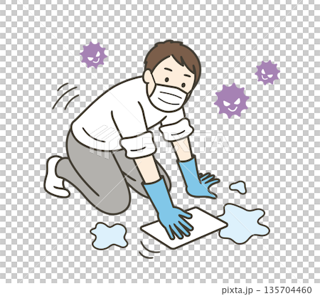 圖解:一名戴著橡膠手套的男子正在用抹布擦拭地板。 圖解:一名戴著橡膠手套的男子正在用抹布擦拭地板。 135704460