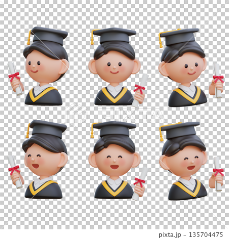 3D illustration of a male student in graduation gown holding a diploma certificate 3D illustration of a male student in graduation gown holding a diploma certificate 135704475