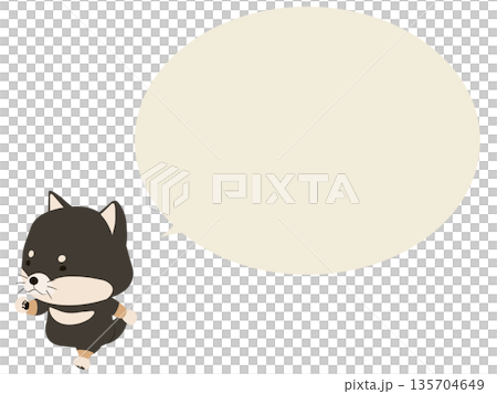 Walking black Shiba Inu. With speech bubble. Walking black Shiba Inu. With speech bubble. 135704649