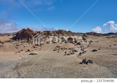 Martian landscape of Las Minas de San Jose with volcanic sand and black rocks in Teide National Park, Tenerife Martian landscape of Las Minas de San Jose with volcanic sand and black rocks in Teide National Park, Tenerife 135704696