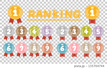 Hand-drawn numbers, cute rankings and medals material set 135704744