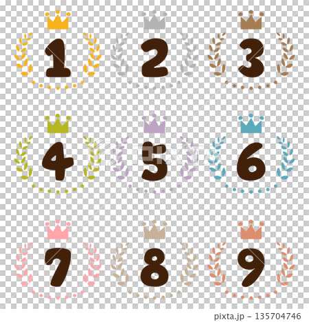 一組手繪數字和可愛的排名材料 135704746