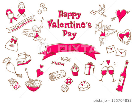 バレンタインのかわいいバレンタインフレームイラスト素材 135704852