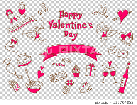 バレンタインのかわいいバレンタインフレームイラスト素材 135704852