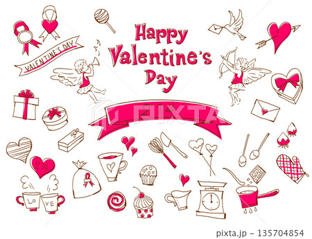 バレンタインのかわいいバレンタインフレームイラスト素材 135704854