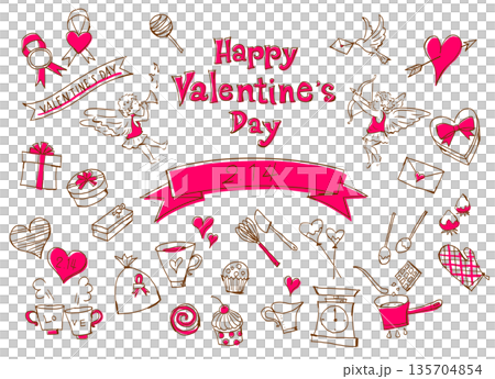バレンタインのかわいいバレンタインフレームイラスト素材 135704854