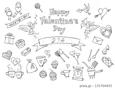 バレンタインのかわいいバレンタインフレームイラスト素材 135704855