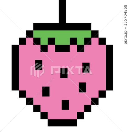 Pixel art illustration of pink strawberry for decoration, food icon, grocery shopping, cartoon, supermarket, print, nature, garden, healthy ingredients, cook book, smoothie, organic fruit, summer vibe 135704868