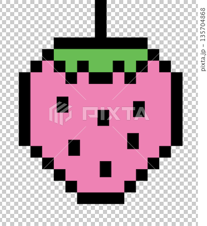 Pixel art illustration of pink strawberry for decoration, food icon, grocery shopping, cartoon, supermarket, print, nature, garden, healthy ingredients, cook book, smoothie, organic fruit, summer vibe 135704868